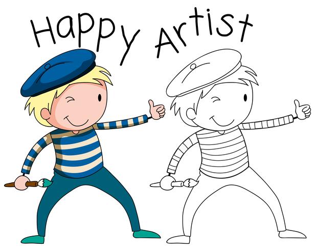 Doodle happy artist character vector