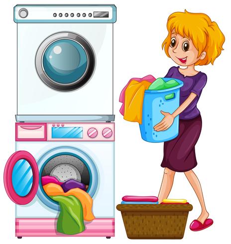 Woman doing laundry on white background vector