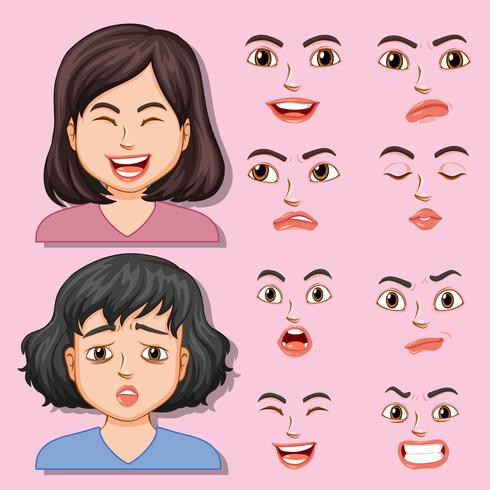 Chica con expresión facial diferente vector