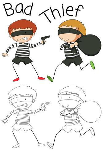 Doodle bad thief character vector