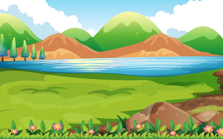 Escena de la naturaleza con fondo de colinas vector