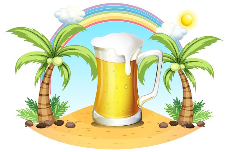 A giant mug of beer near the coconut trees vector