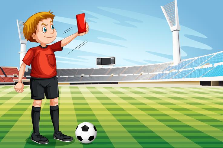 Referee showing red card in the football field vector