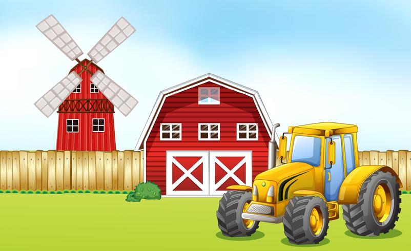 Tractor in the farmyard vector