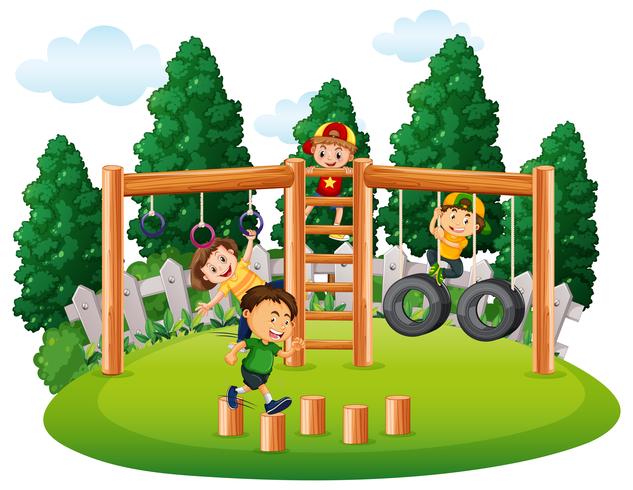 Happy kids playing in park vector