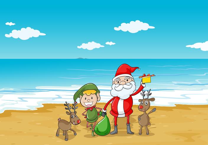 a  boy, a santa claus and a sea vector