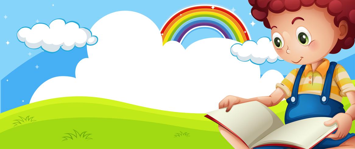 Little boy reading book in park vector