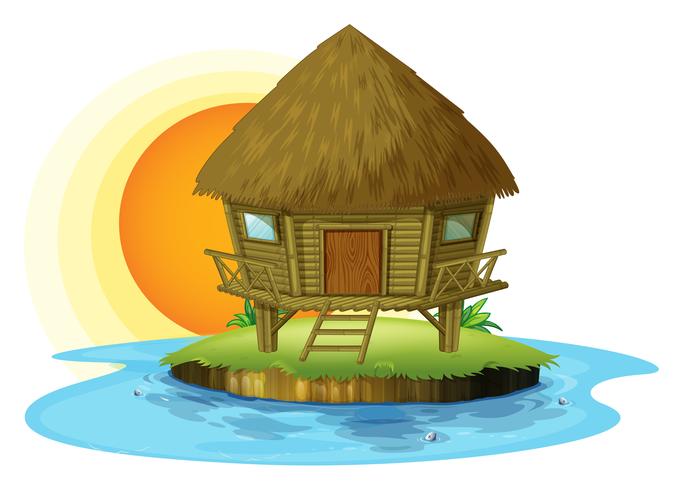 A nipa hut in an island vector