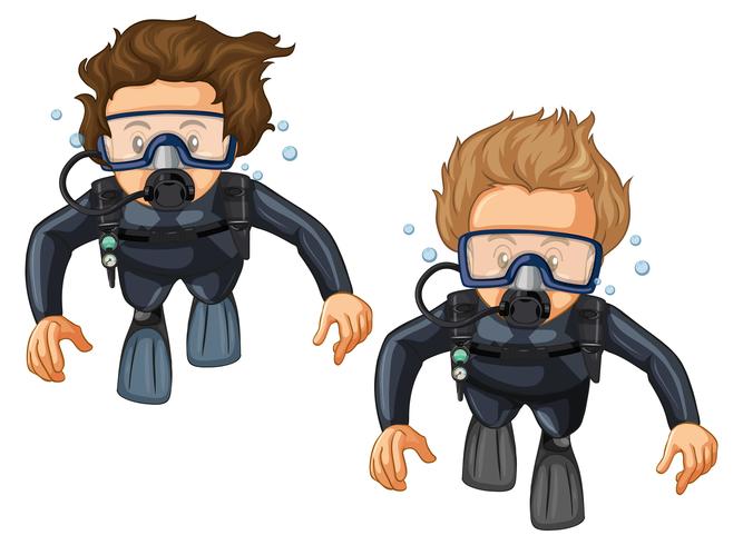 Two scuba divers in wetsuit vector