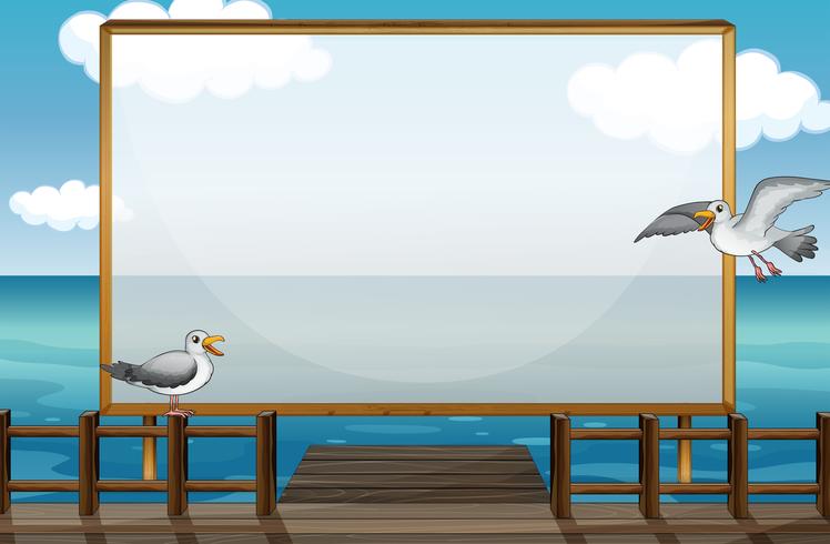 Border design with birds at sea vector