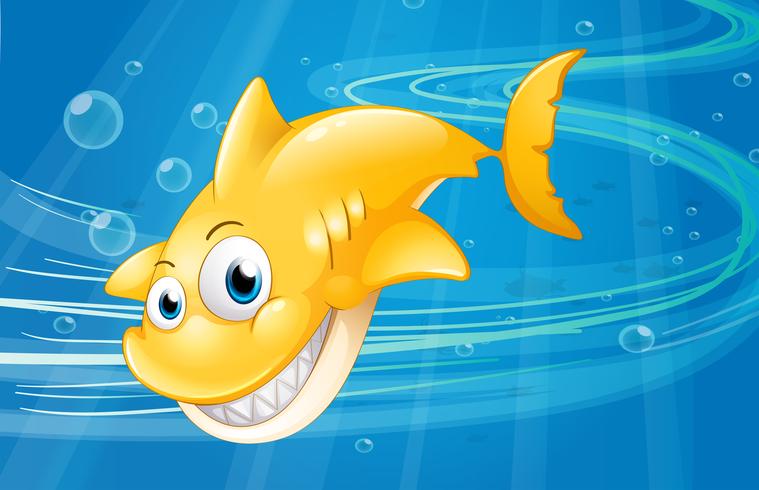 A smiling yellow shark at the sea vector