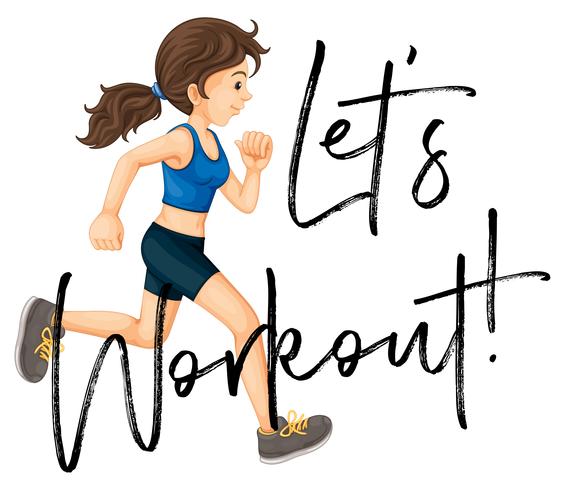 Woman jogging with phrase let's worksheet vector