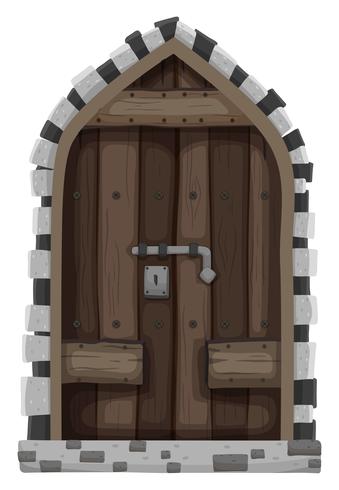 Wooden door with metal lock vector