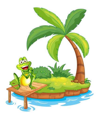 An island with a frog above the wooden bridge vector