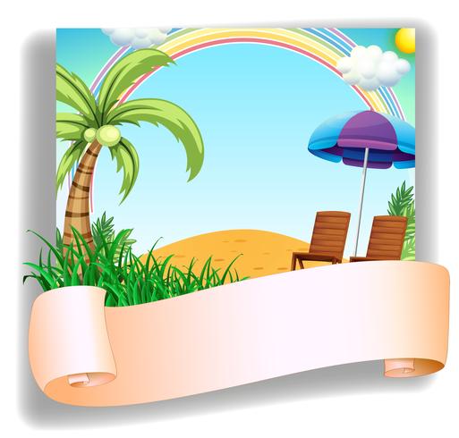 A beach chair and an umbrella with a signage vector