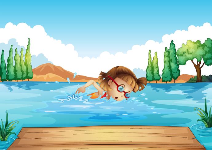 A girl practicing swimming vector