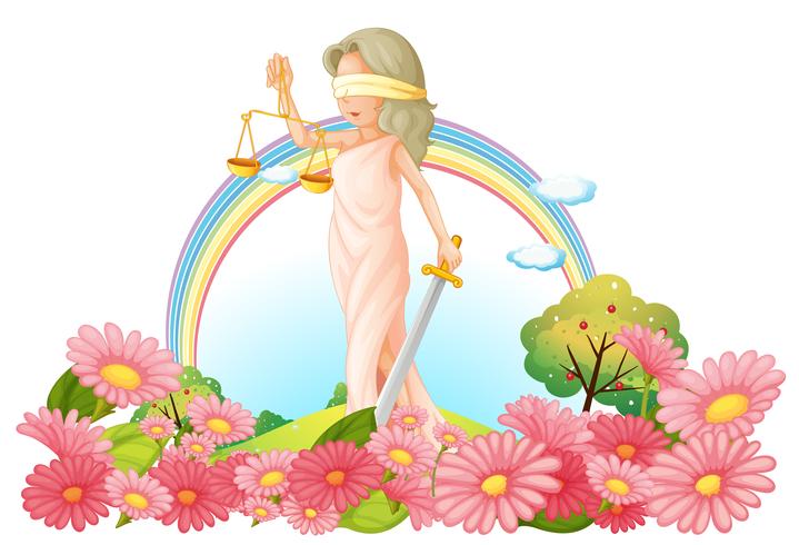 A woman with a weighing scale in the garden vector