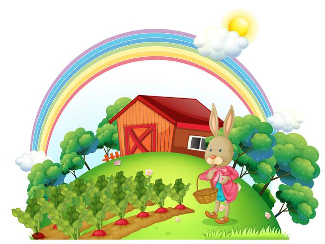 A bunny with a basket in the garden  vector