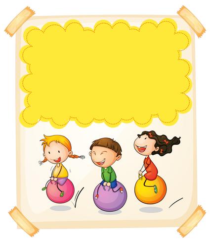 Disegno Di Carta Con Tre Bambini Su Grandi Palle Scarica