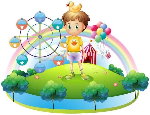 A boy with a rubber duck in an island with a carnival vector