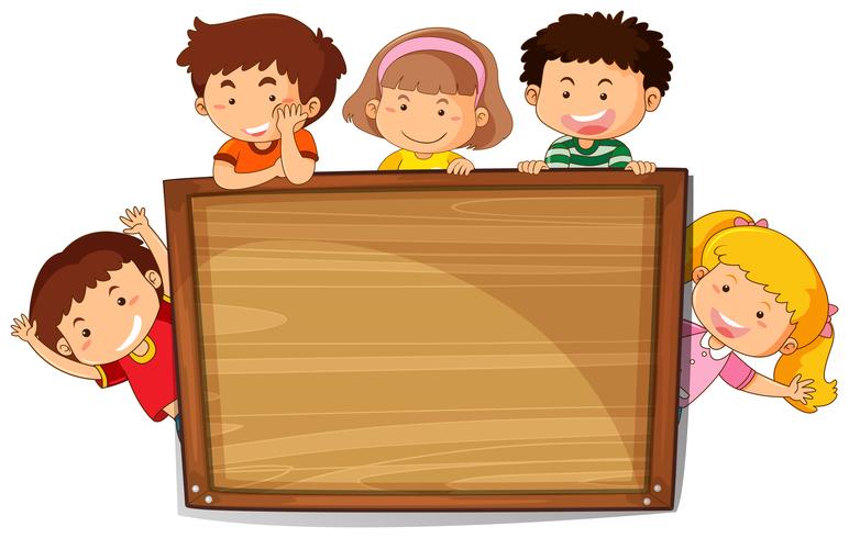 Kids on wooden board vector