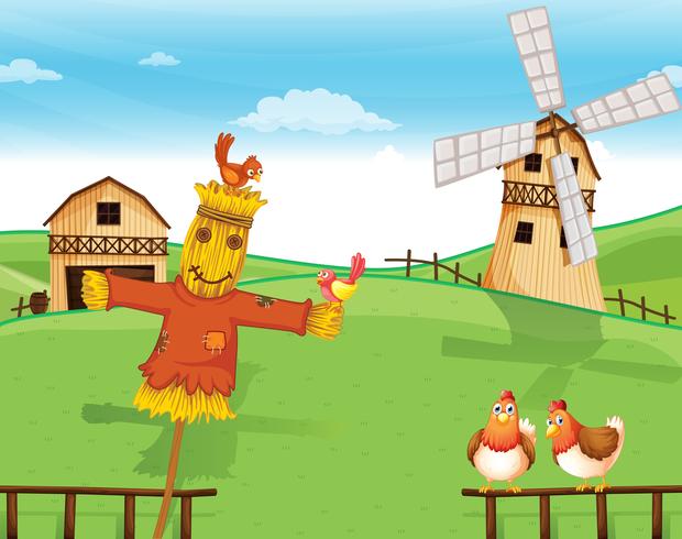 A farm with a scarecrow vector