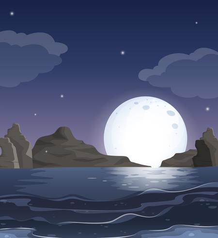 A view of the ocean in the middle of the night vector