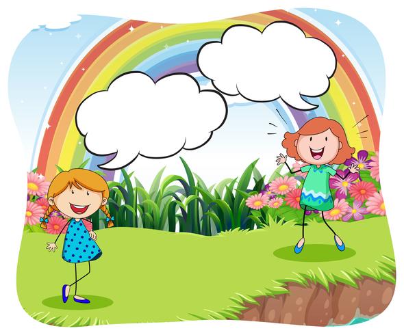 Girls in the park with bubble speech vector