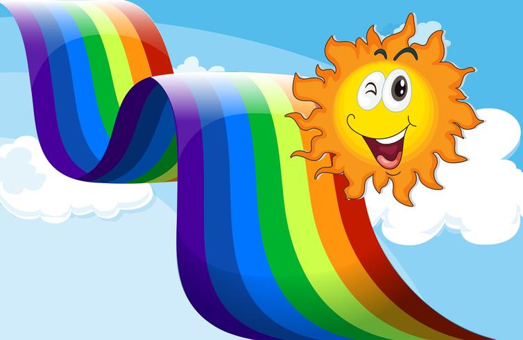 Un cielo con un arco iris y un sol feliz. vector