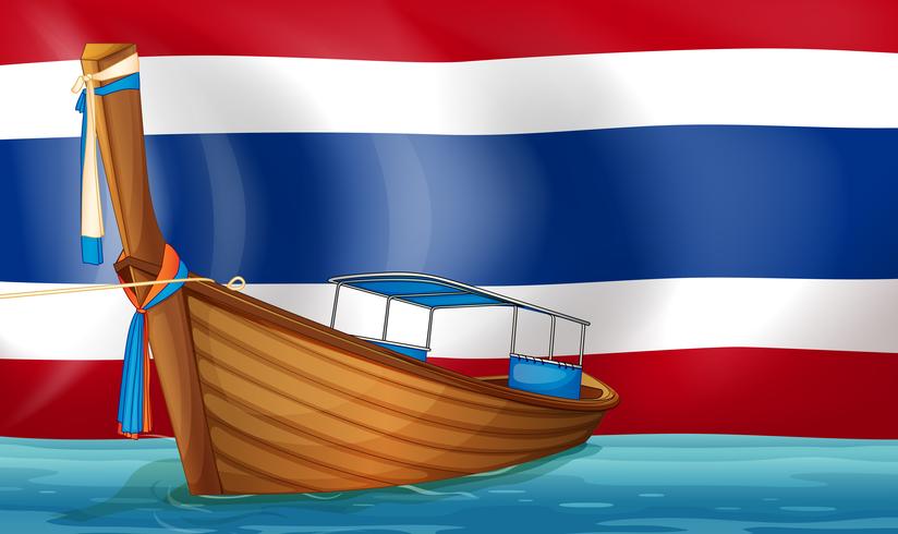 Un barco frente a la bandera tailandesa. vector