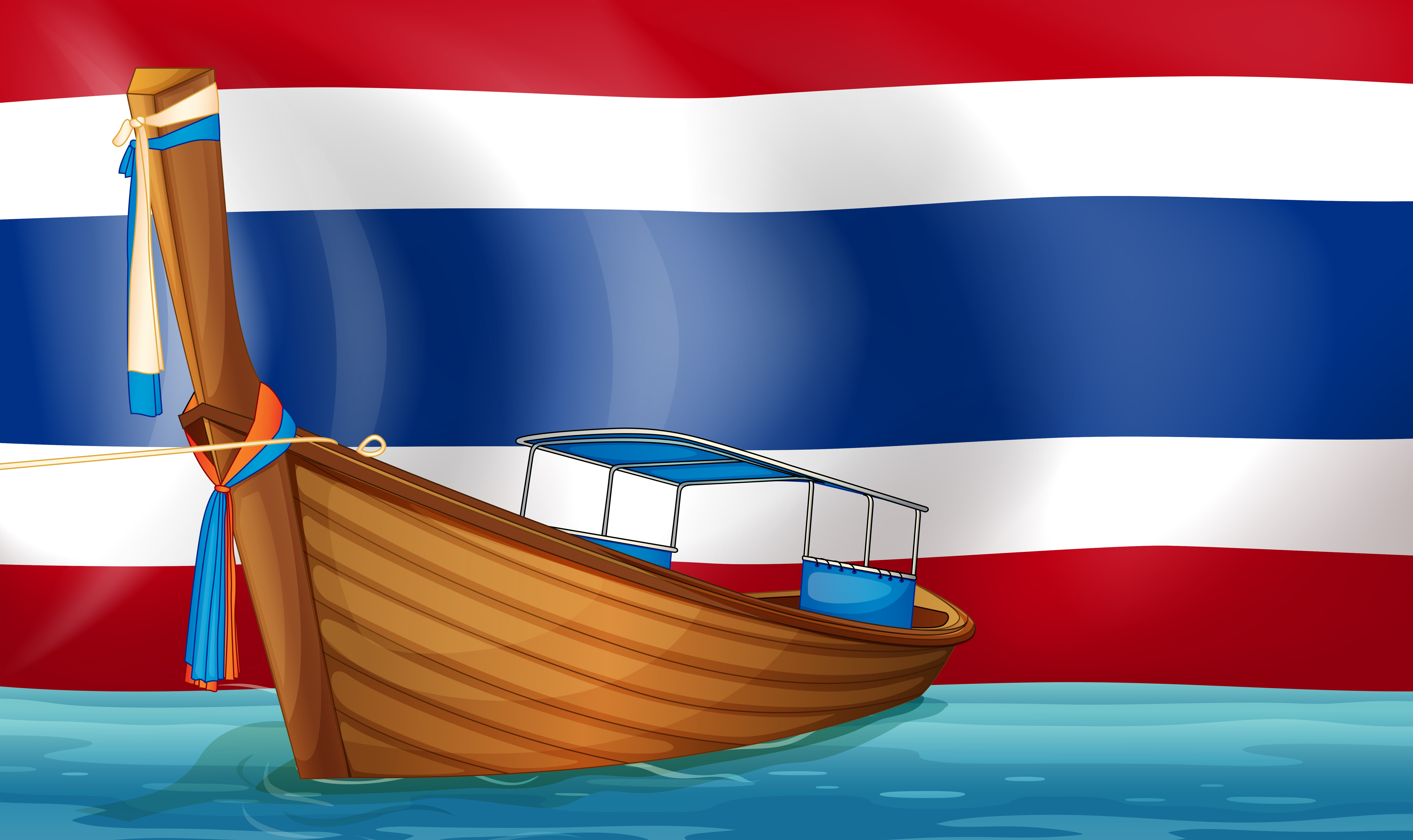 A boat in front of the Thai flag 520801 Vector Art at Vecteezy