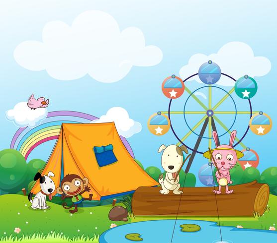 Animals near the ferris wheel vector