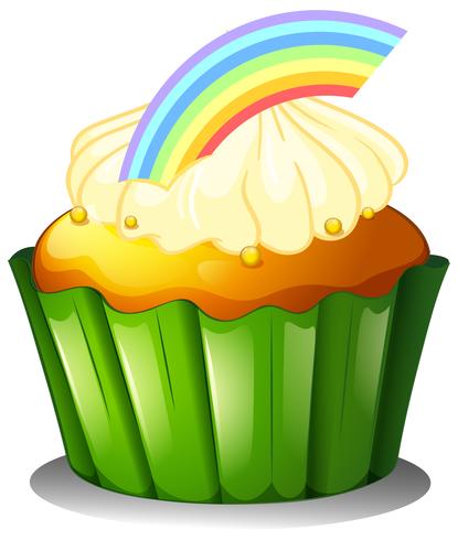 A cupcake with rainbow vector