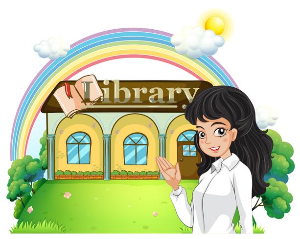 Una dama presentando la biblioteca. vector