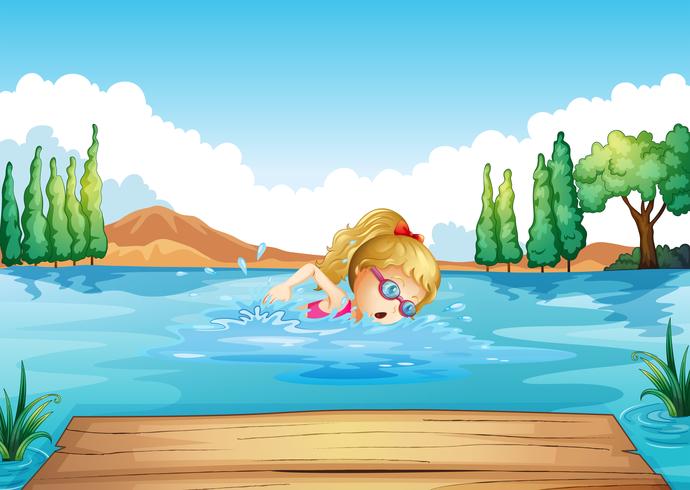 A girl swimming in the river vector