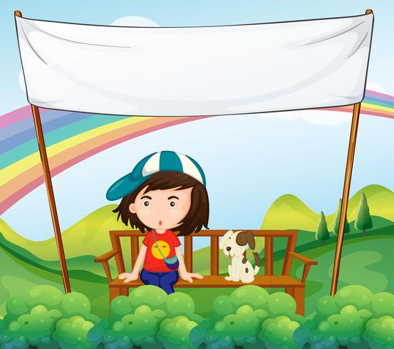 A girl and her dog near an empty banner vector