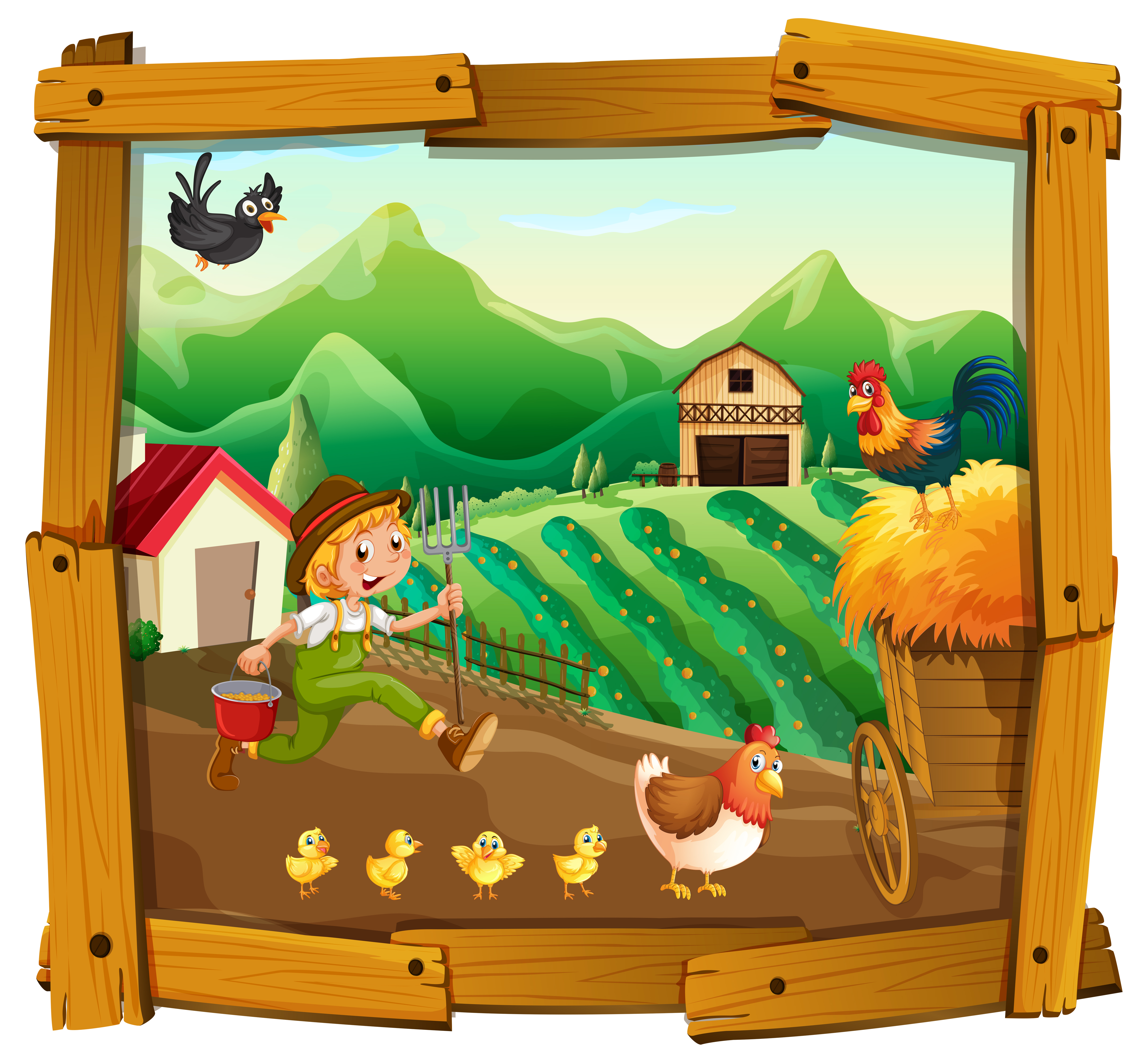 Farmer and chickens in the farm 520931 - Download Free Vectors, Clipart