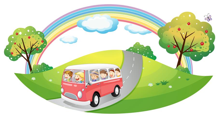 A pink bus with passengers vector