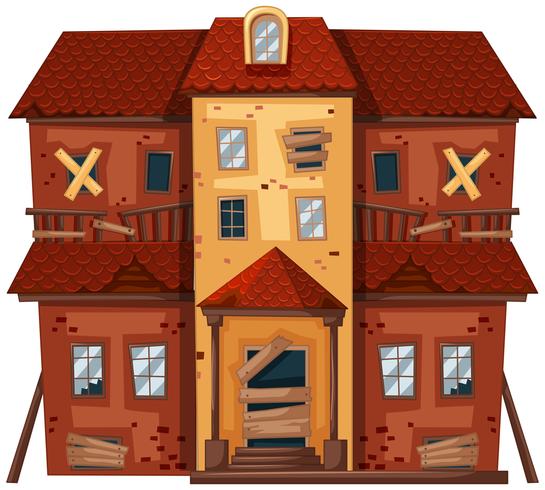 Casa en ruinas con ventanas rotas vector