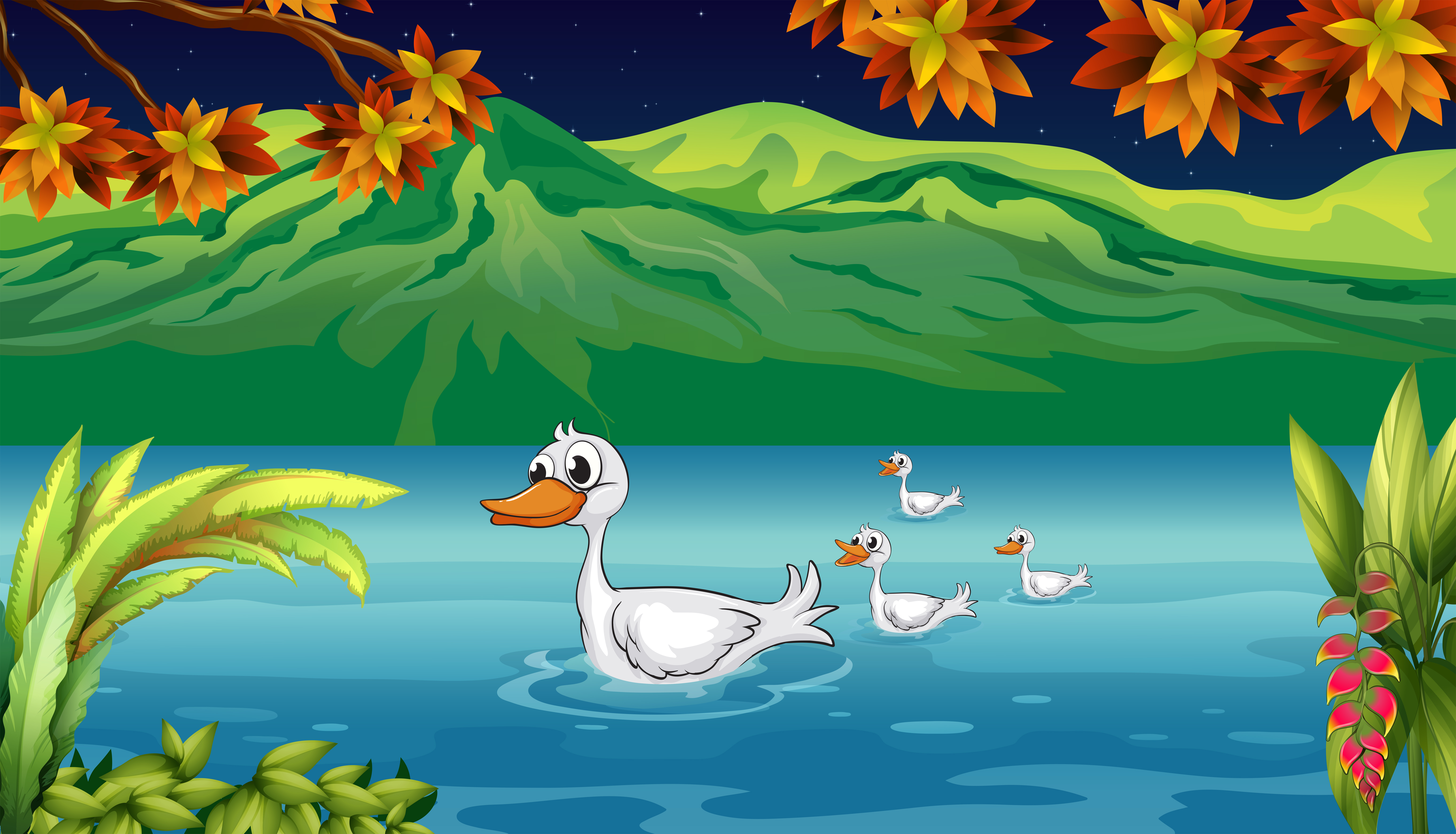 Download The mother duck and her ducklings in the river - Download ...