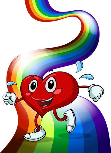 Un corazón caminando sobre el arcoiris. vector