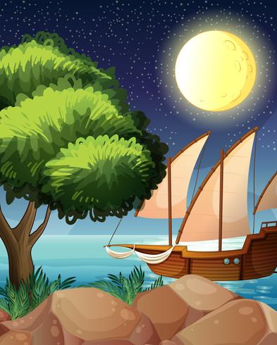 A wooden boat near the tree vector