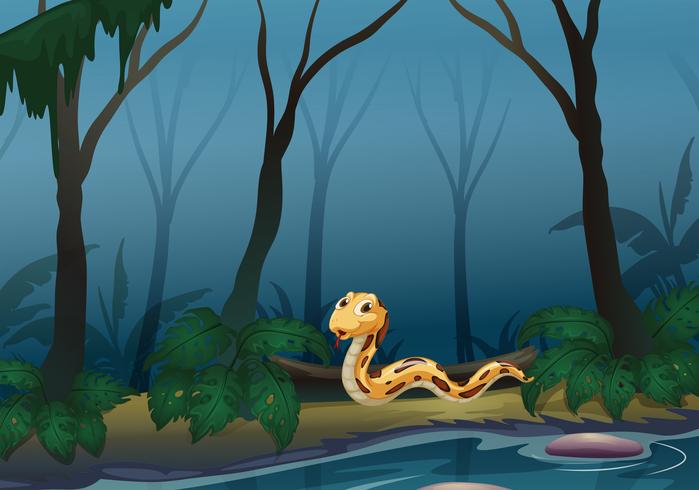A scary snake in the forest near the pond vector