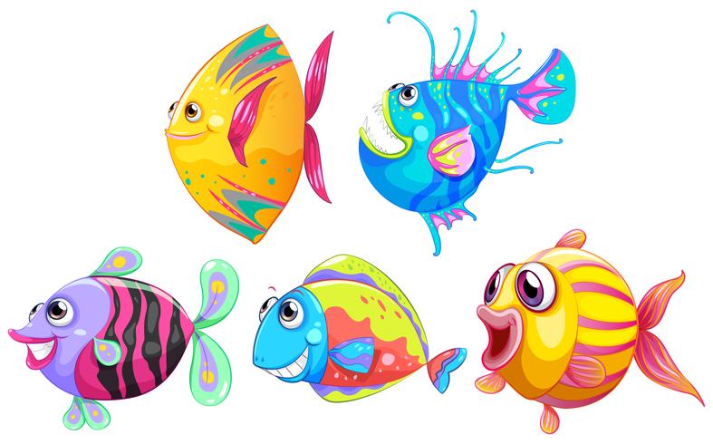 Un grupo de peces sonrientes. vector