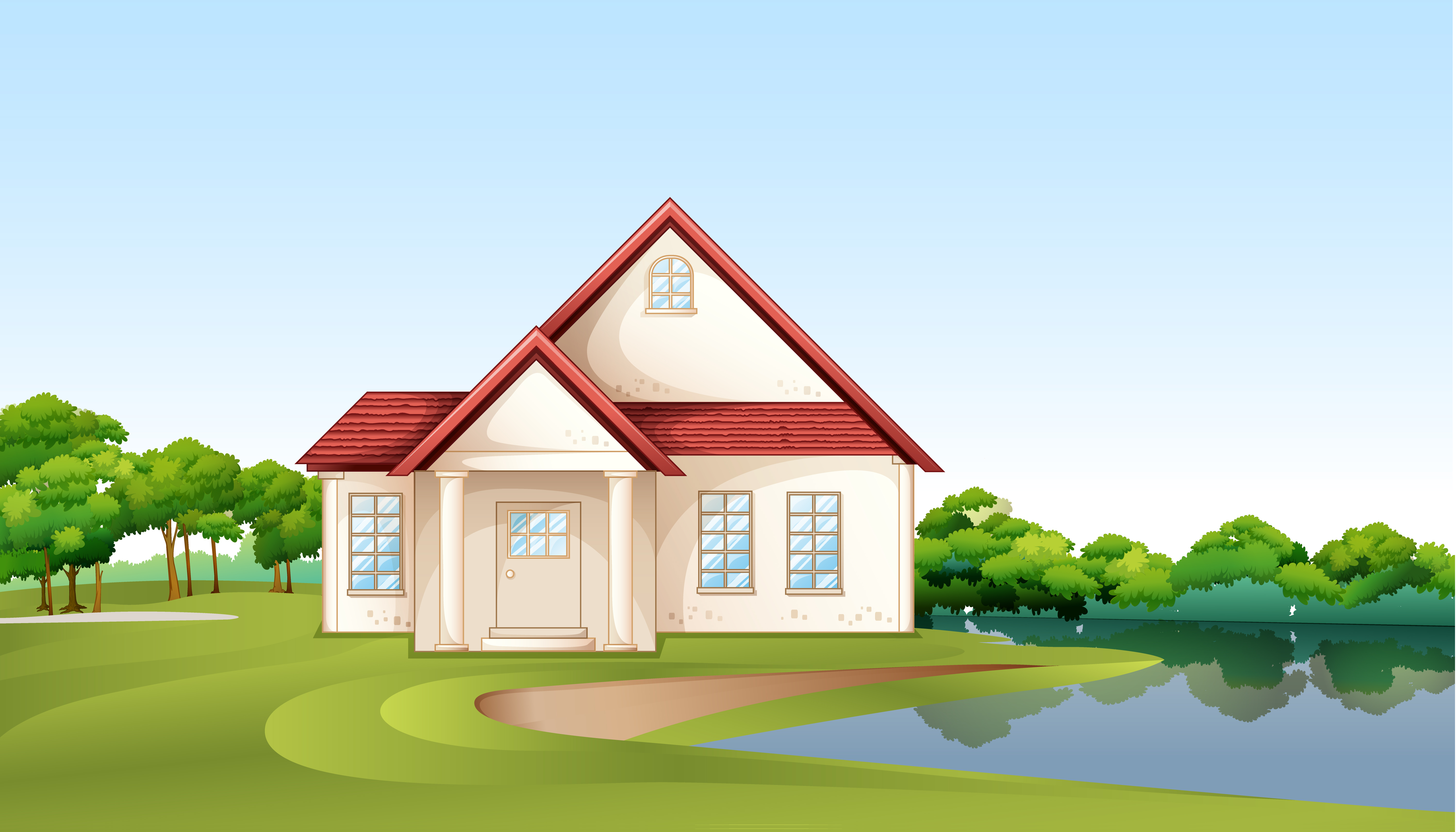 A big concrete house near the river 521123 Vector Art at Vecteezy