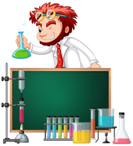 Mad scientist and science equipments vector