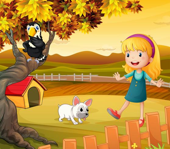 A girl with a dog and bird vector