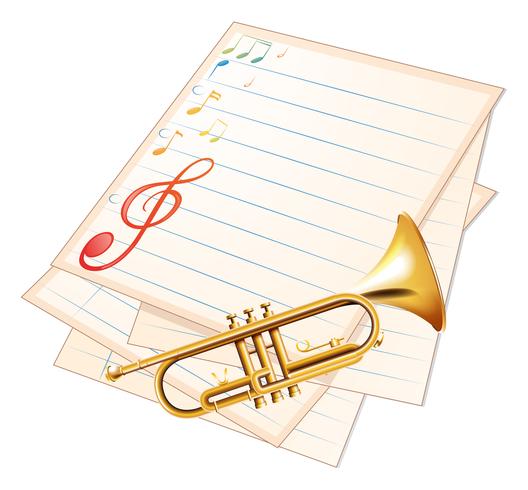 Un papel de música vacío con una trompeta. vector