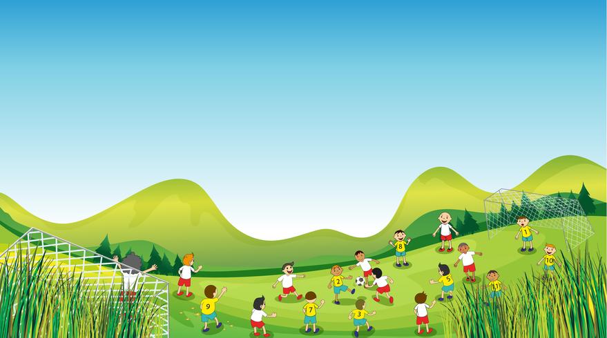 Children playing football vector