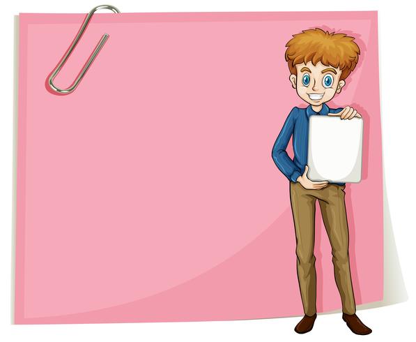 A boy holding an empty signage standing in front of an empty paper vector